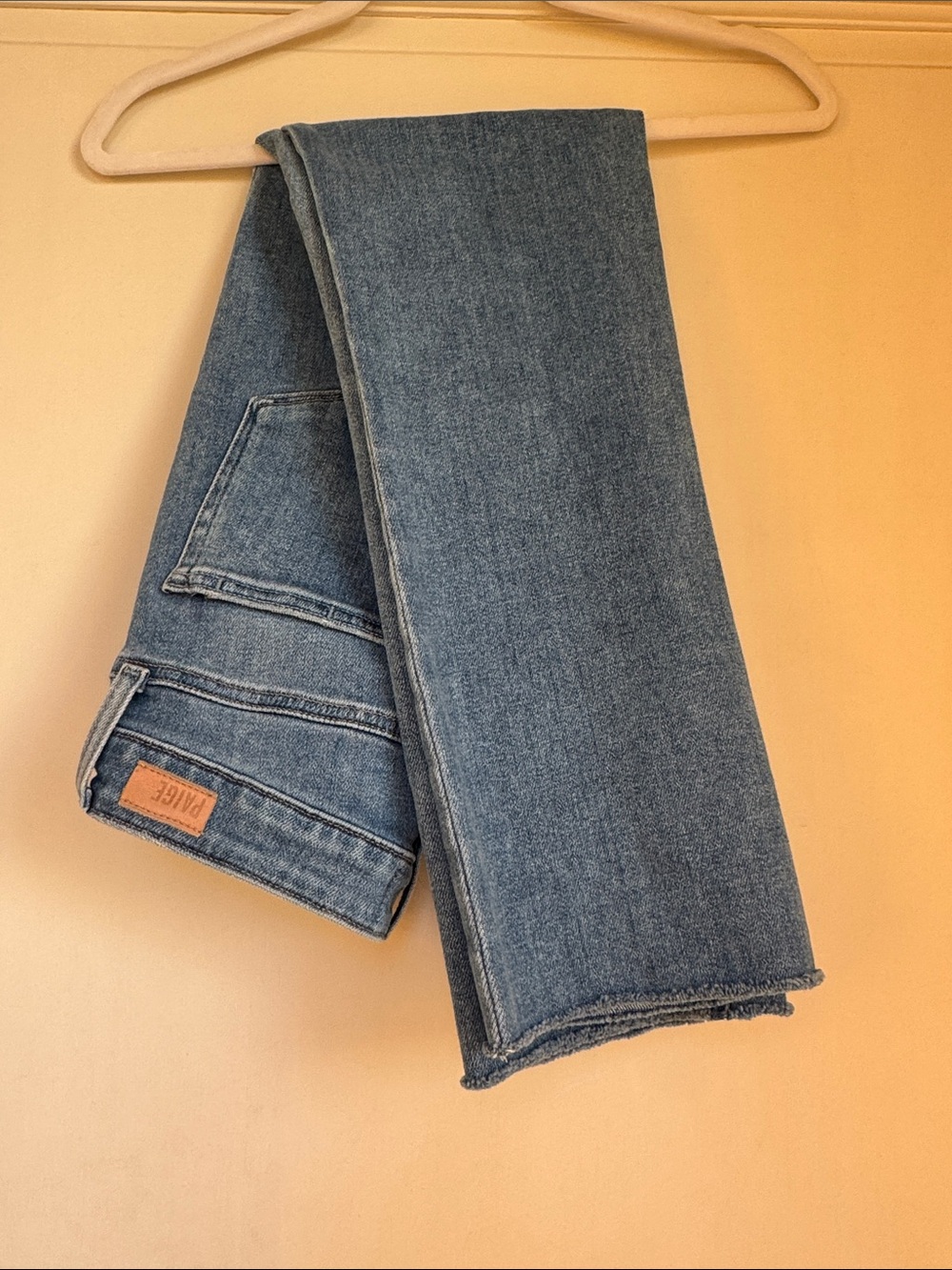 PAIGE Slim Straight Jeans in Faded Blue Denim
